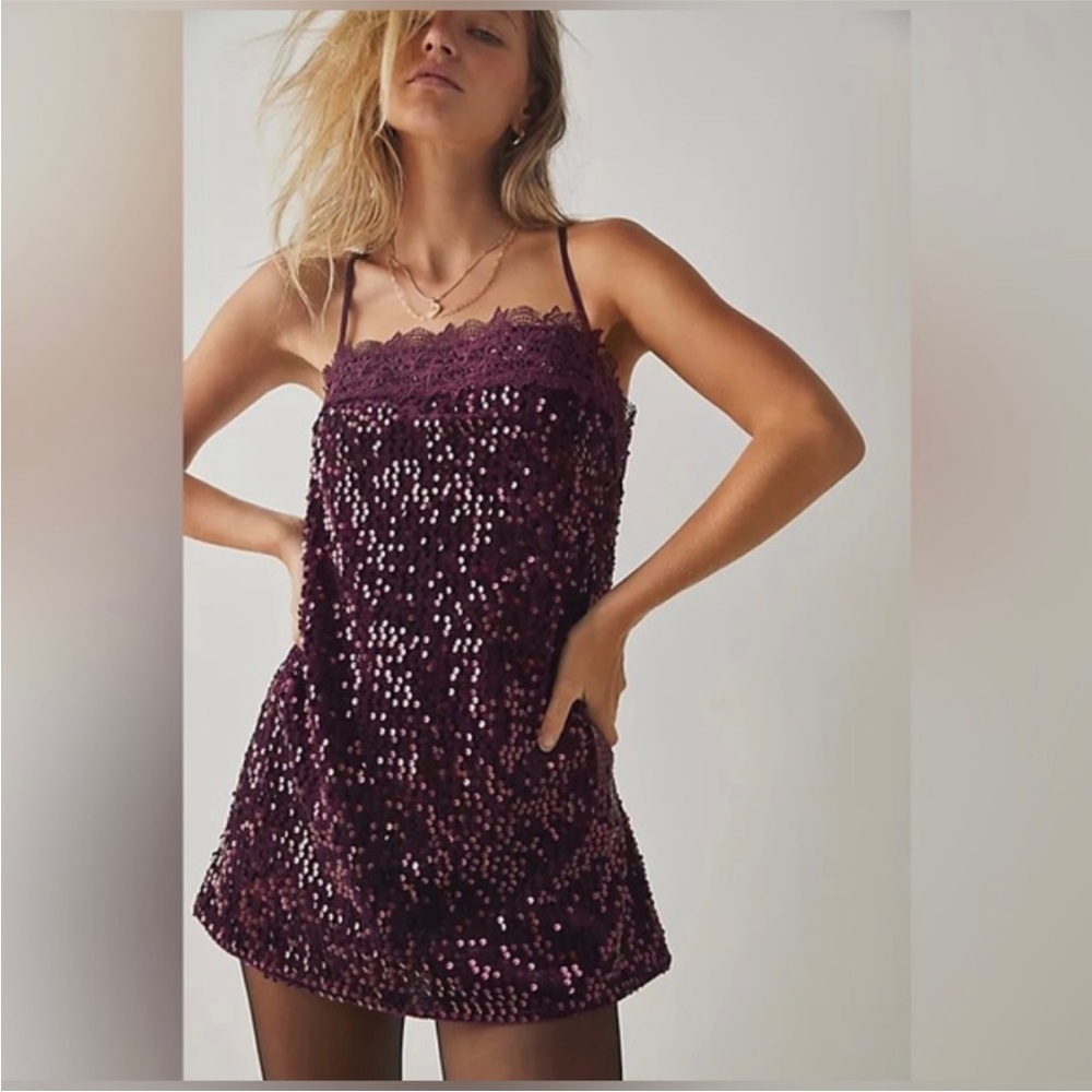 Intimately Free People That Girl Sequin Slip Dress in Fig Jam